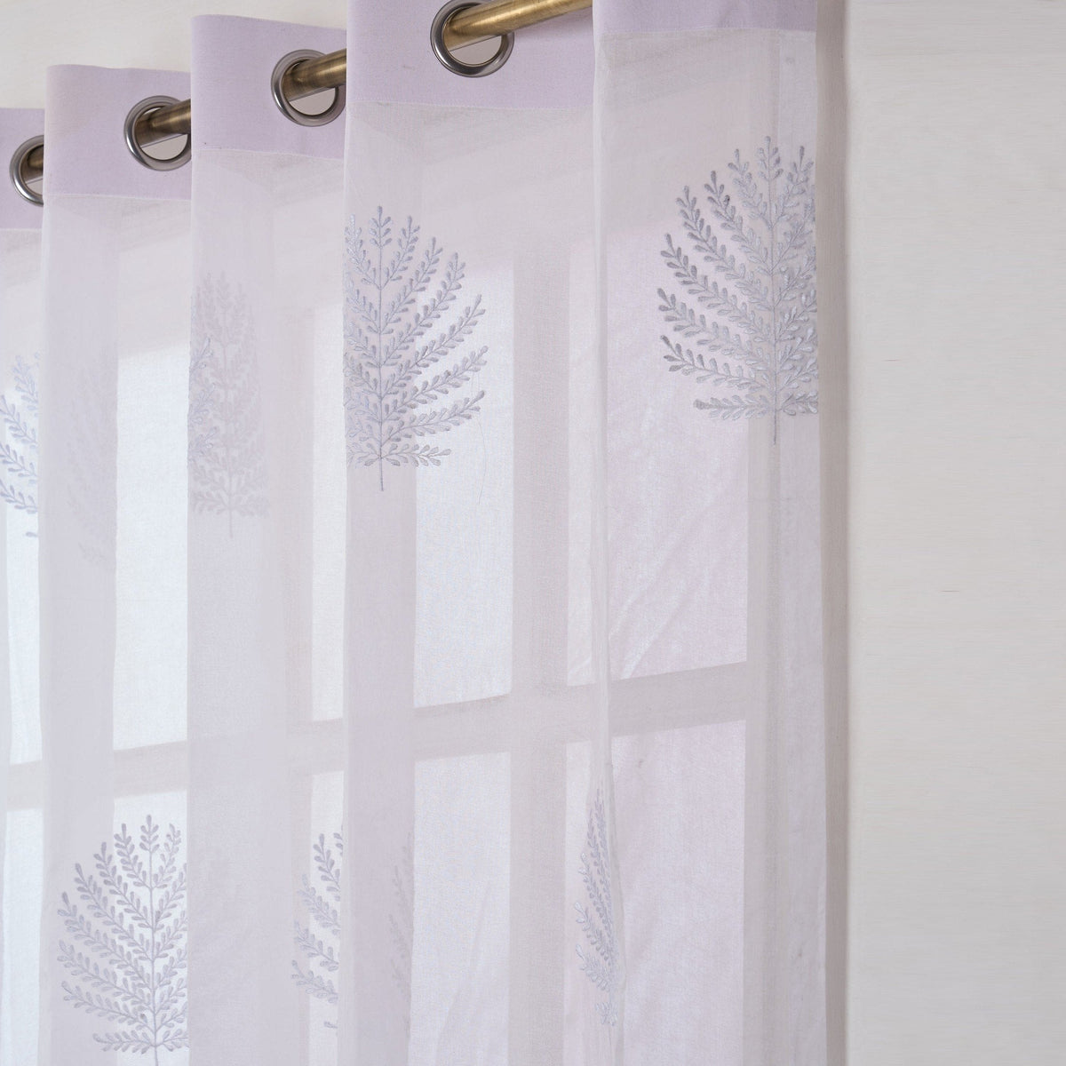 White Organdy Curtain Panel | Fern Leaf Embroidery | 4 Hanging Styles | 52 × 63 & 52 × 84 inches