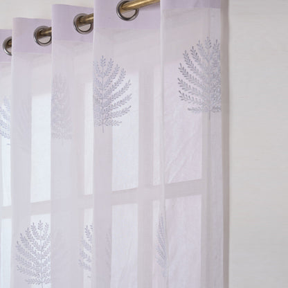 White Organdy Curtain Panel | Fern Leaf Embroidery | 4 Hanging Styles | 52 × 63 & 52 × 84 inches