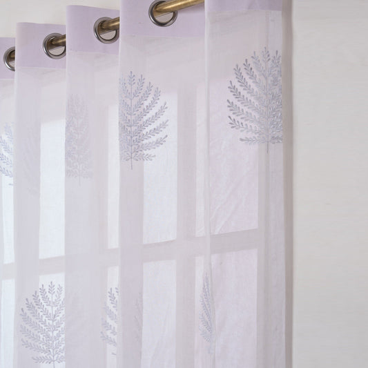 White Organdy Curtain Panel | Fern Leaf Embroidery | 4 Hanging Styles | 52 × 63 & 52 × 84 inches