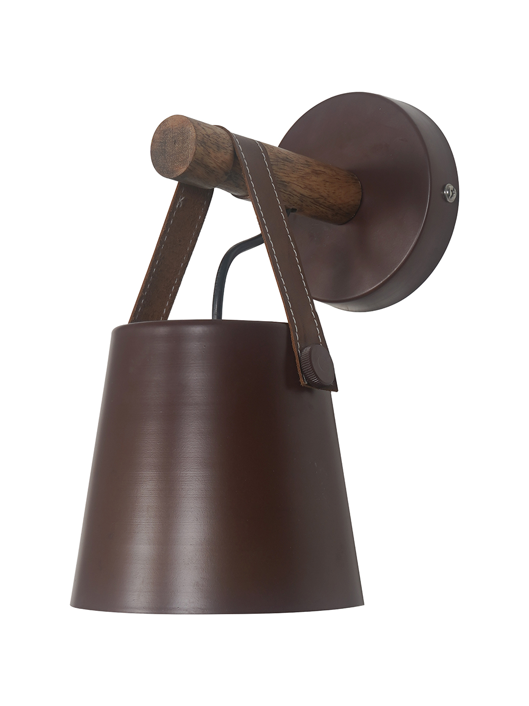 New York Style Round Bucket Wall Sconce Lamp with Elegant Leather Belt Accent