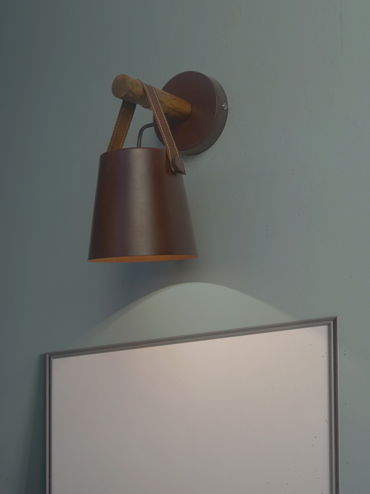 New York Style Round Bucket Wall Sconce Lamp with Elegant Leather Belt Accent