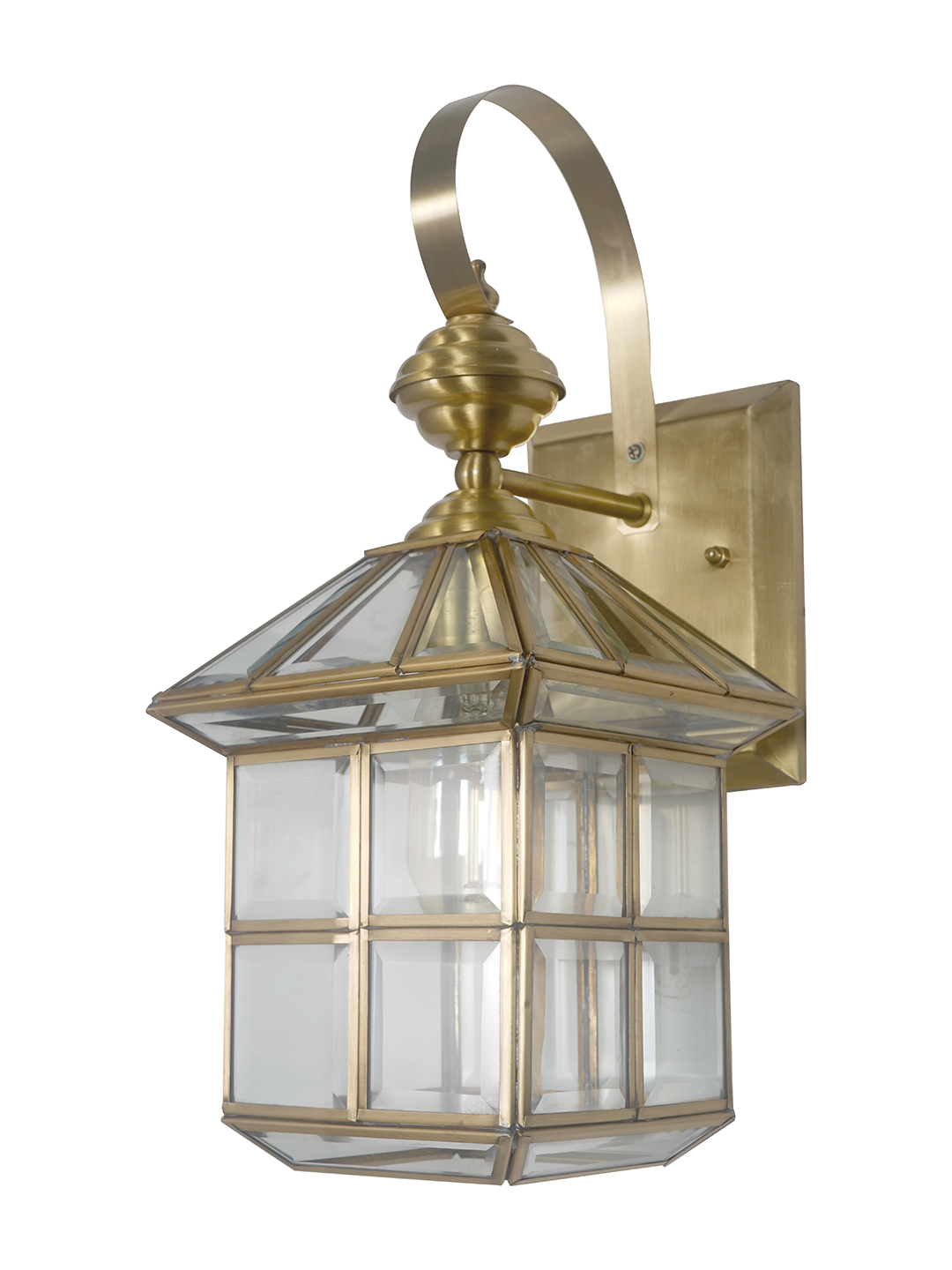 Elegant Regal Beveled Glass Hut Brass Wall Lantern Sconce Lighting Fixture