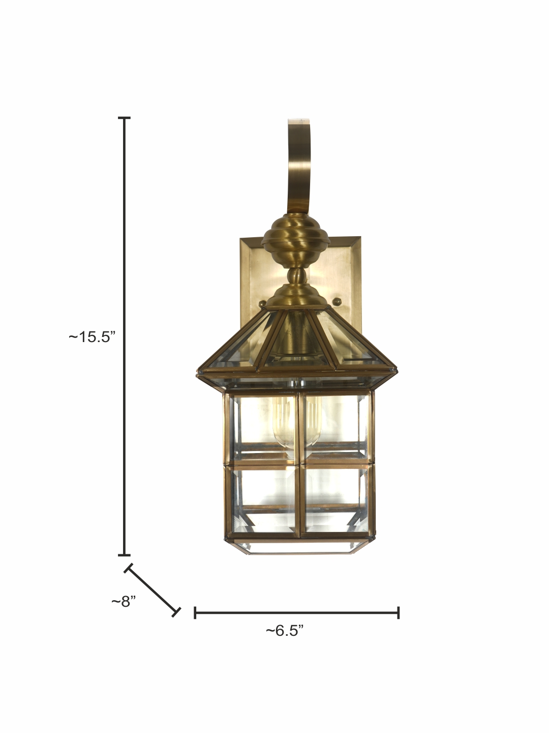 Elegant Regal Beveled Glass Hut Brass Wall Lantern Sconce Lighting Fixture