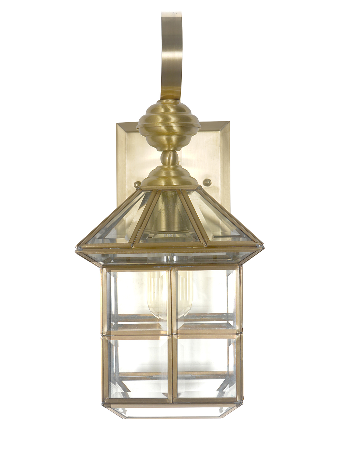 Elegant Regal Beveled Glass Hut Brass Wall Lantern Sconce Lighting Fixture
