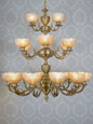 Grand Meena Aluminium 21-Light 3-Tier Chandelier, Antique Brass Golden Cut Glass