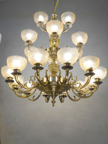 Grand Meena Aluminium 21-Light 3-Tier Chandelier, Antique Brass Golden Cut Glass