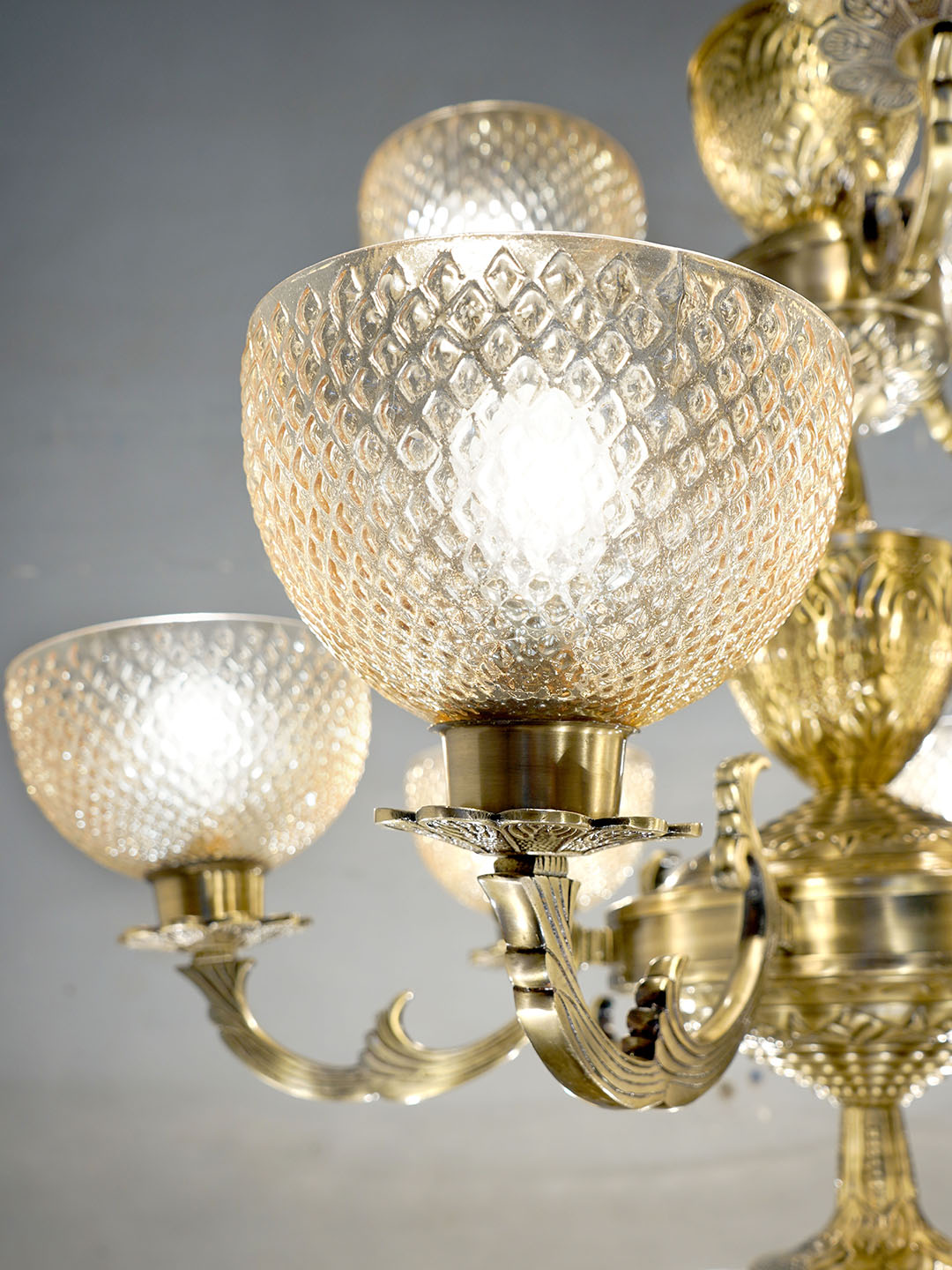 Grand Meena Aluminium 21-Light 3-Tier Chandelier, Antique Brass Golden Cut Glass
