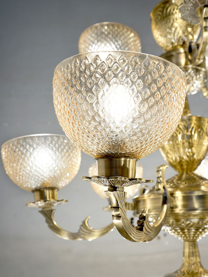 Grand Meena Aluminium 21-Light 3-Tier Chandelier, Antique Brass Golden Cut Glass