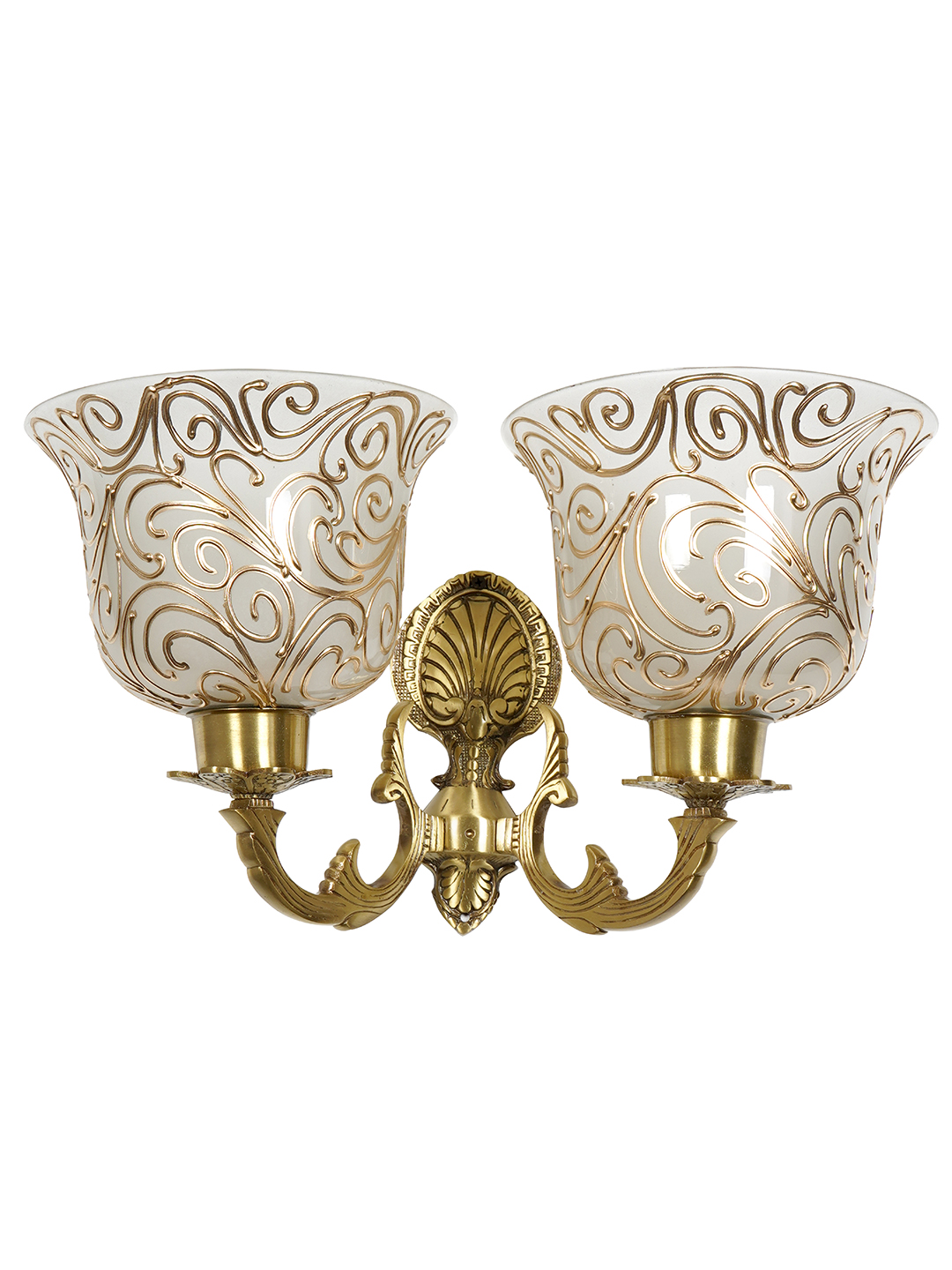 Elegant Antique Brass Twin Wall Sconce Light with Frosted Jaipuri Glass Shades
