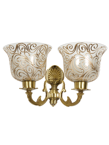 Elegant Antique Brass Twin Wall Sconce Light with Frosted Jaipuri Glass Shades