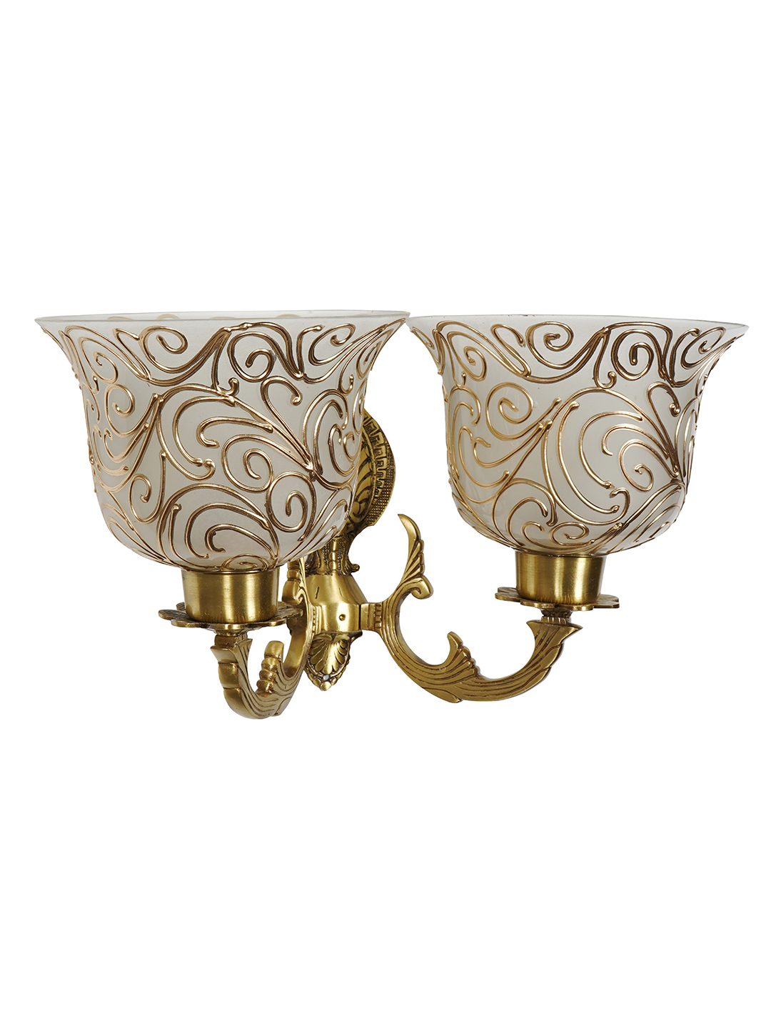 Elegant Antique Brass Twin Wall Sconce Light with Frosted Jaipuri Glass Shades