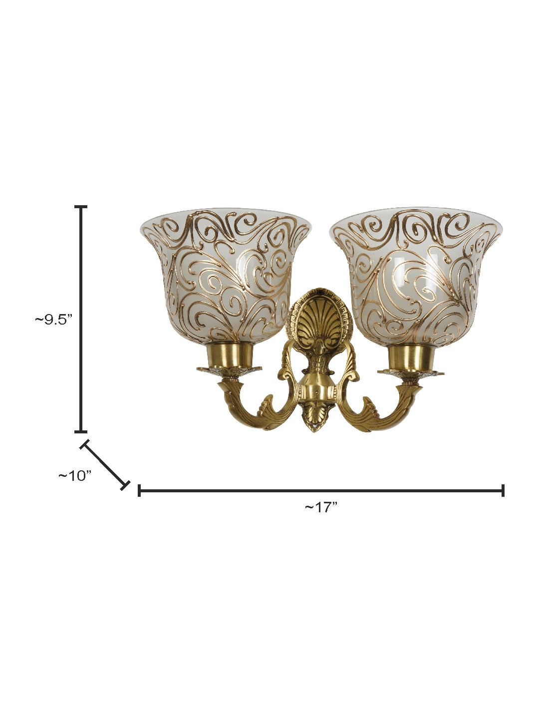 Elegant Antique Brass Twin Wall Sconce Light with Frosted Jaipuri Glass Shades