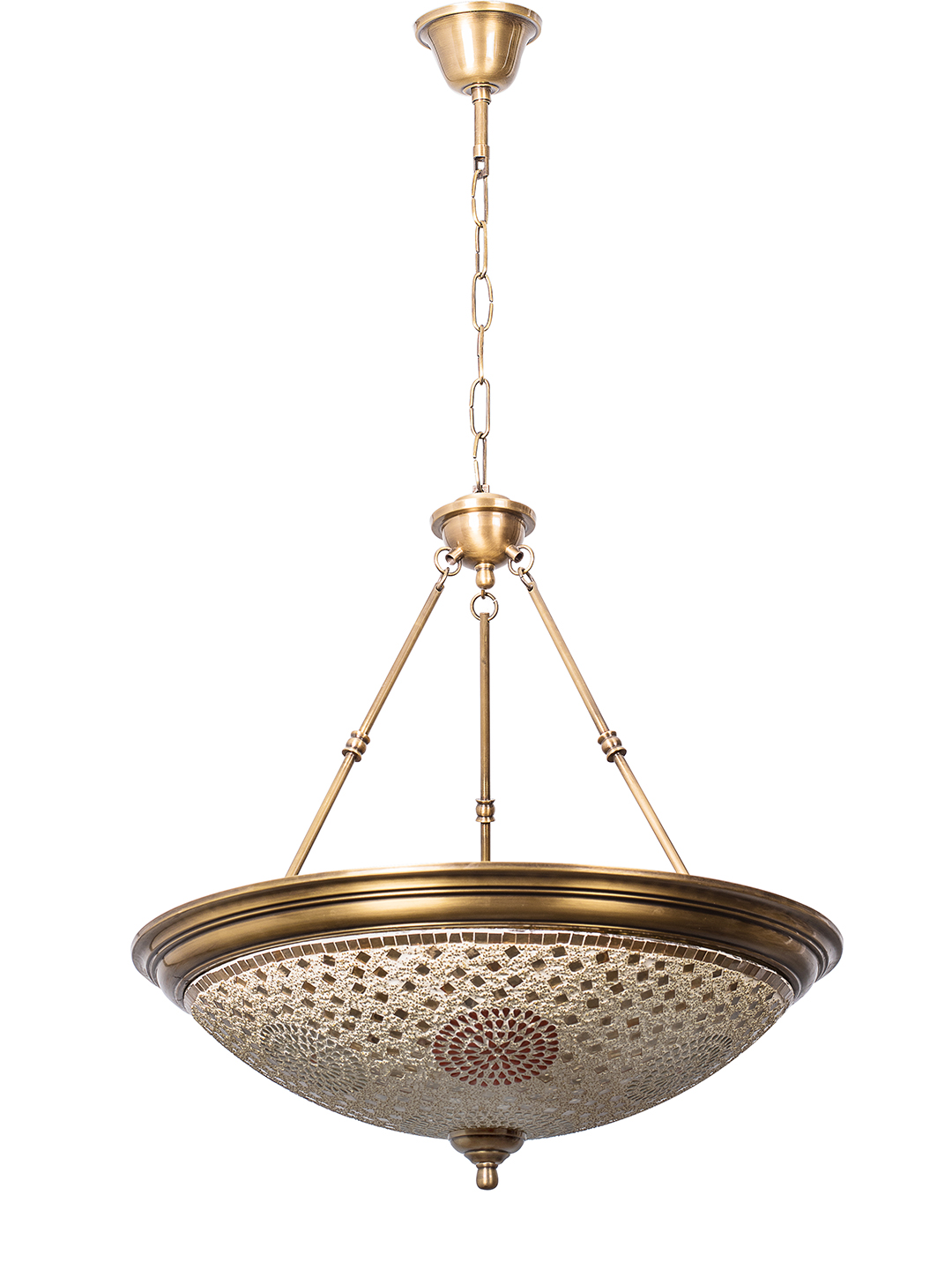 Elegant Antique Brass 5-Light Hanging Pendant Lamp with Mosaic Glass Shade