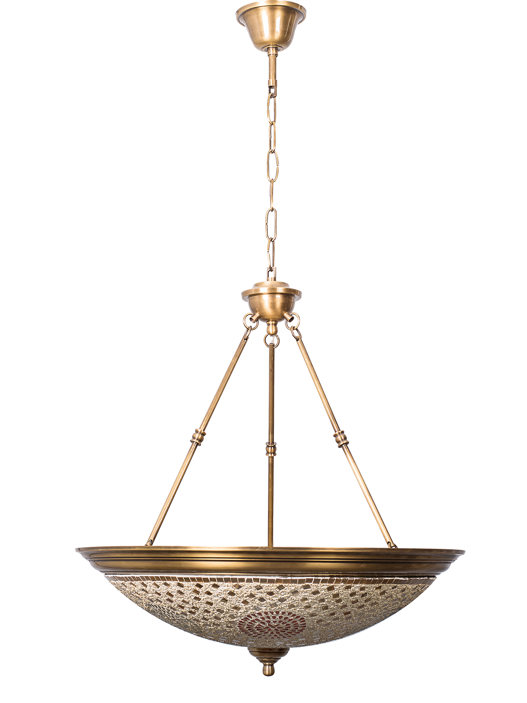 Elegant Antique Brass 5-Light Hanging Pendant Lamp with Mosaic Glass Shade