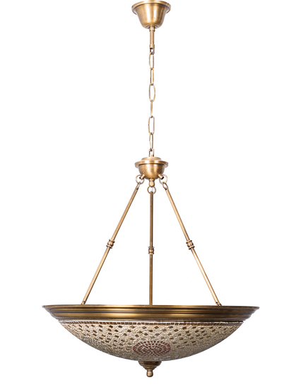 Elegant Antique Brass 5-Light Hanging Pendant Lamp with Mosaic Glass Shade