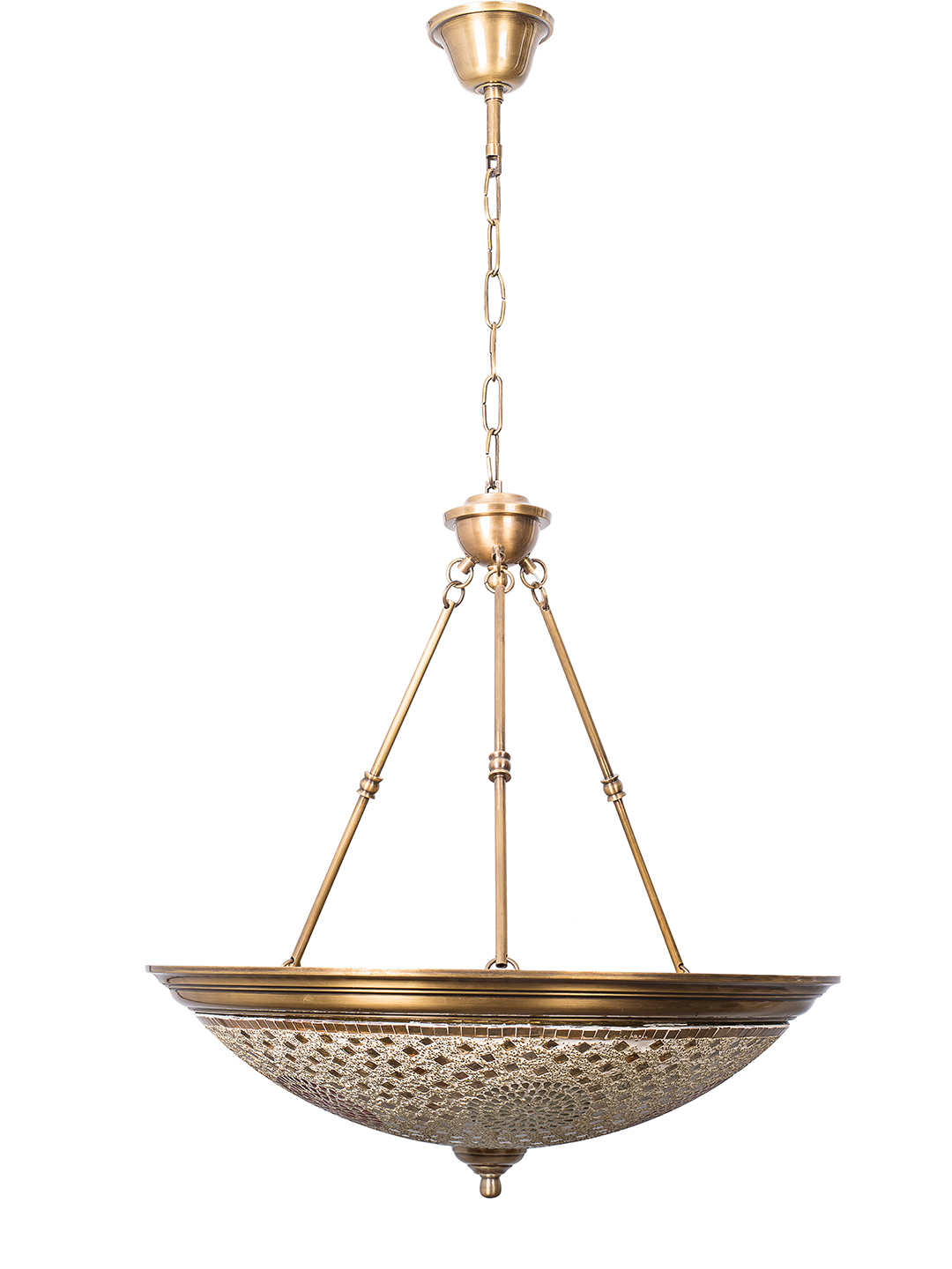 Elegant Antique Brass 5-Light Hanging Pendant Lamp with Mosaic Glass Shade