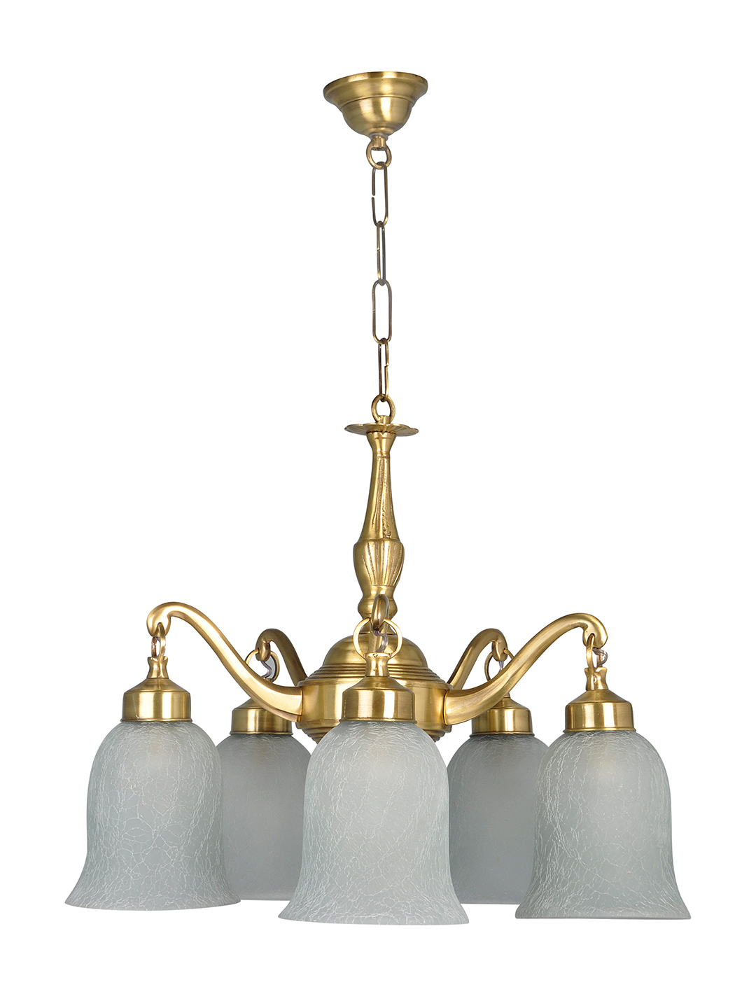 Opulent Classic 5-Light Brass Chandelier with Frosted Crackle Glass Shades, Antique Finish