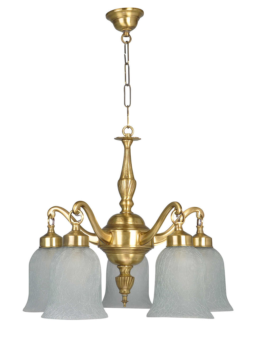 Opulent Classic 5-Light Brass Chandelier with Frosted Crackle Glass Shades, Antique Finish