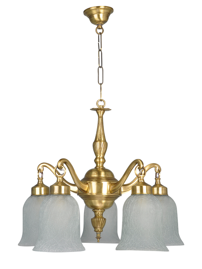 Opulent Classic 5-Light Brass Chandelier with Frosted Crackle Glass Shades, Antique Finish