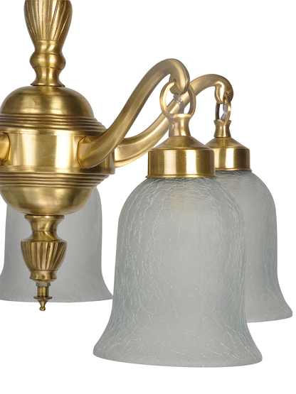 Opulent Classic 5-Light Brass Chandelier with Frosted Crackle Glass Shades, Antique Finish