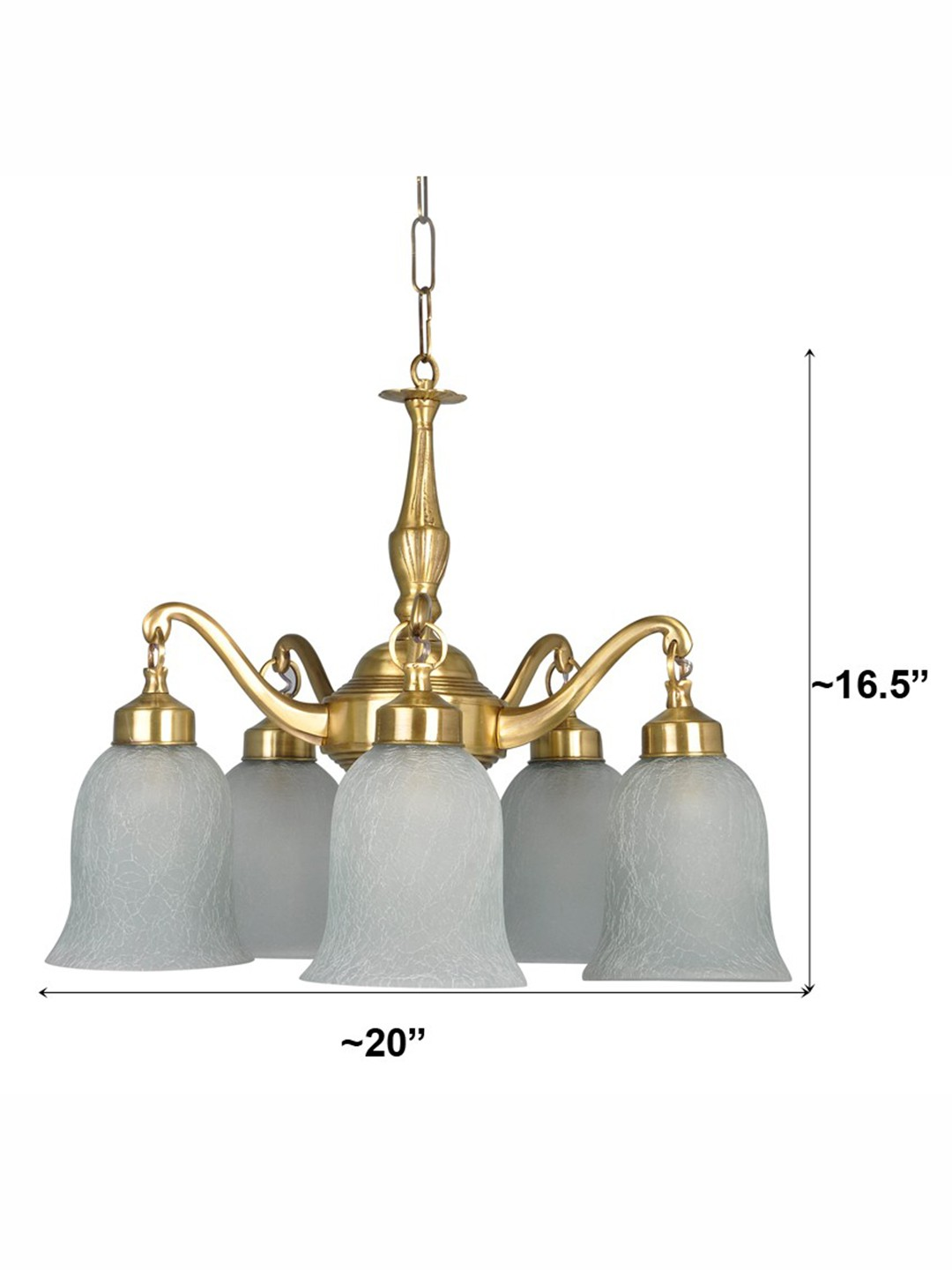 Opulent Classic 5-Light Brass Chandelier with Frosted Crackle Glass Shades, Antique Finish
