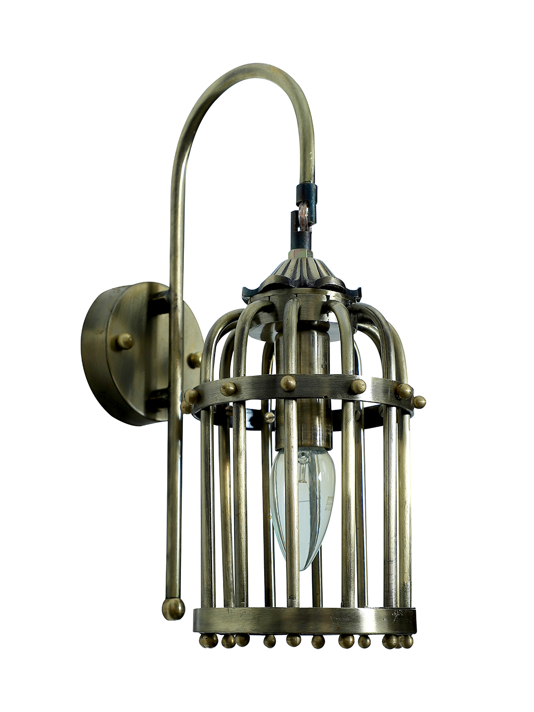 Vintage Inspired Small Birdcage Wall Sconce, Antique Brass Finish Indoor Lighting