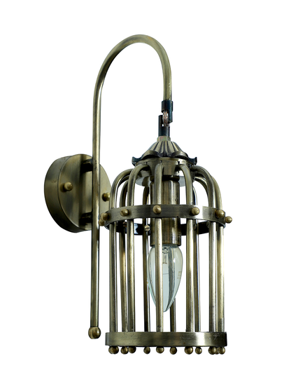Vintage Inspired Small Birdcage Wall Sconce, Antique Brass Finish Indoor Lighting