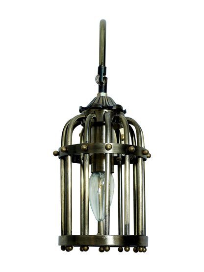 Vintage Inspired Small Birdcage Wall Sconce, Antique Brass Finish Indoor Lighting