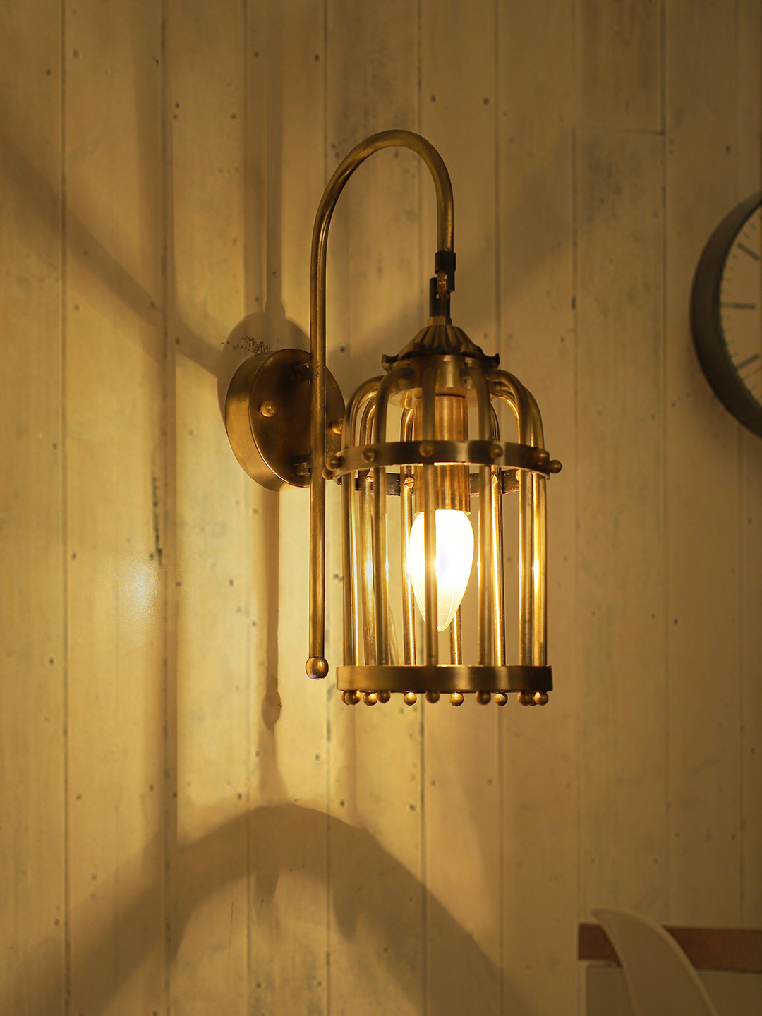 Vintage Inspired Small Birdcage Wall Sconce, Antique Brass Finish Indoor Lighting