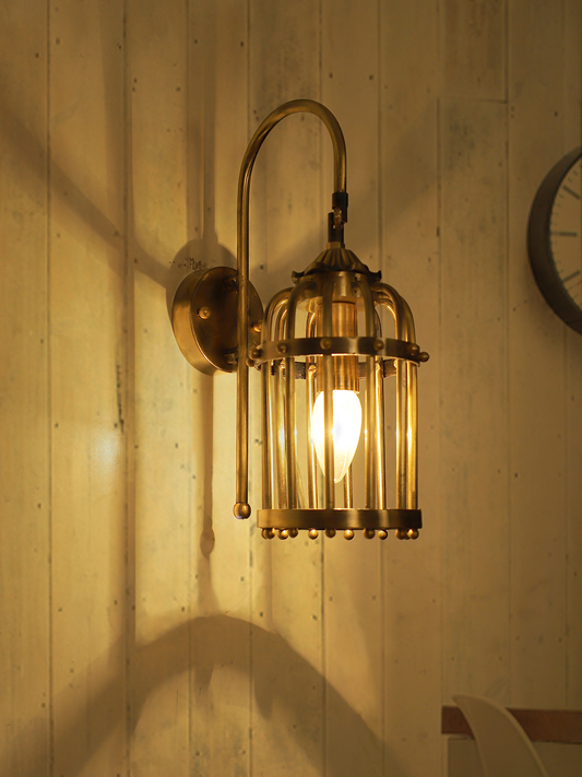 Vintage Inspired Small Birdcage Wall Sconce, Antique Brass Finish Indoor Lighting