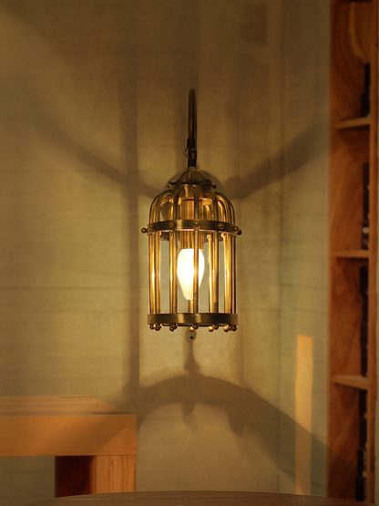 Vintage Inspired Small Birdcage Wall Sconce, Antique Brass Finish Indoor Lighting