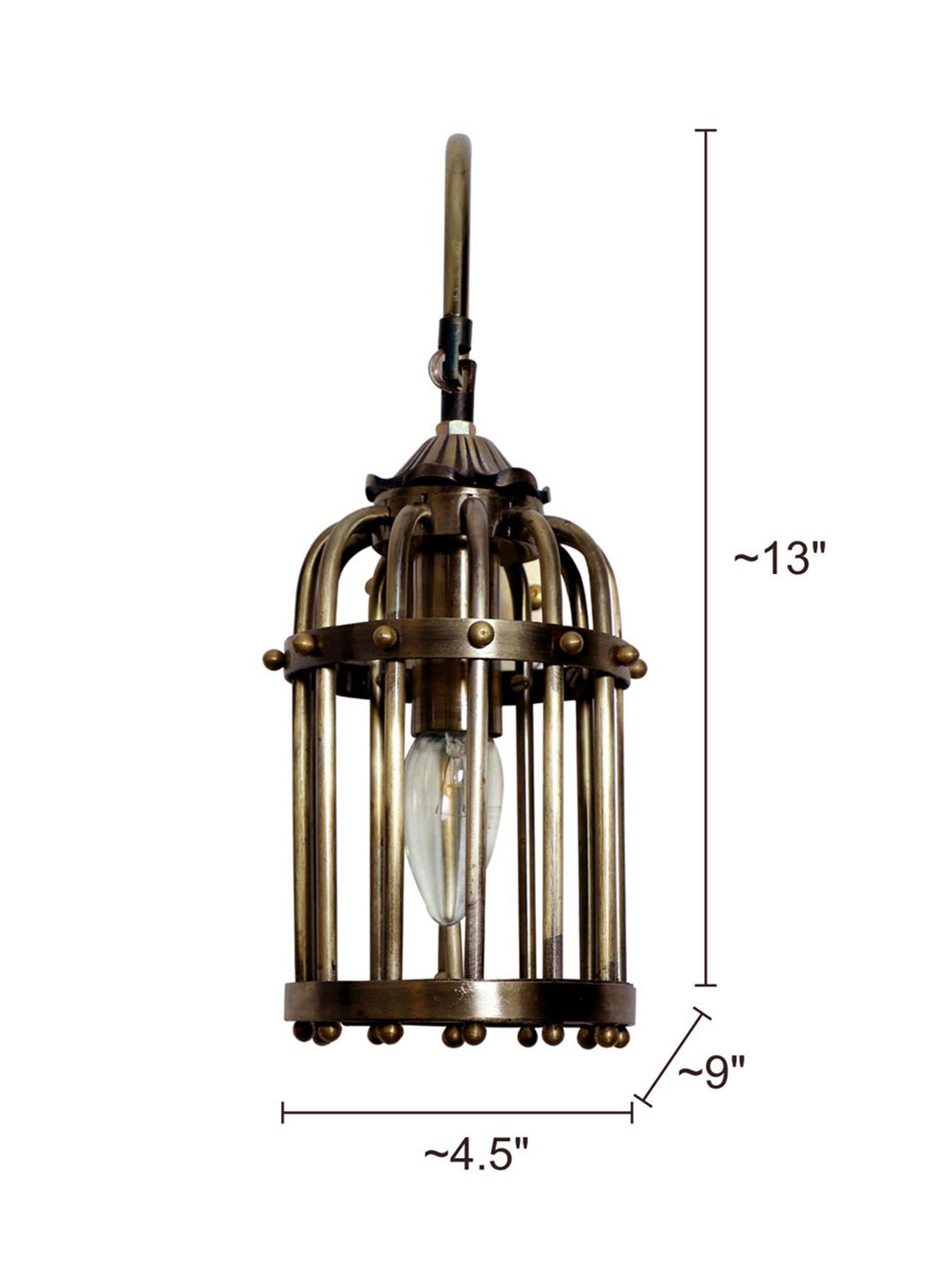 Vintage Inspired Small Birdcage Wall Sconce, Antique Brass Finish Indoor Lighting