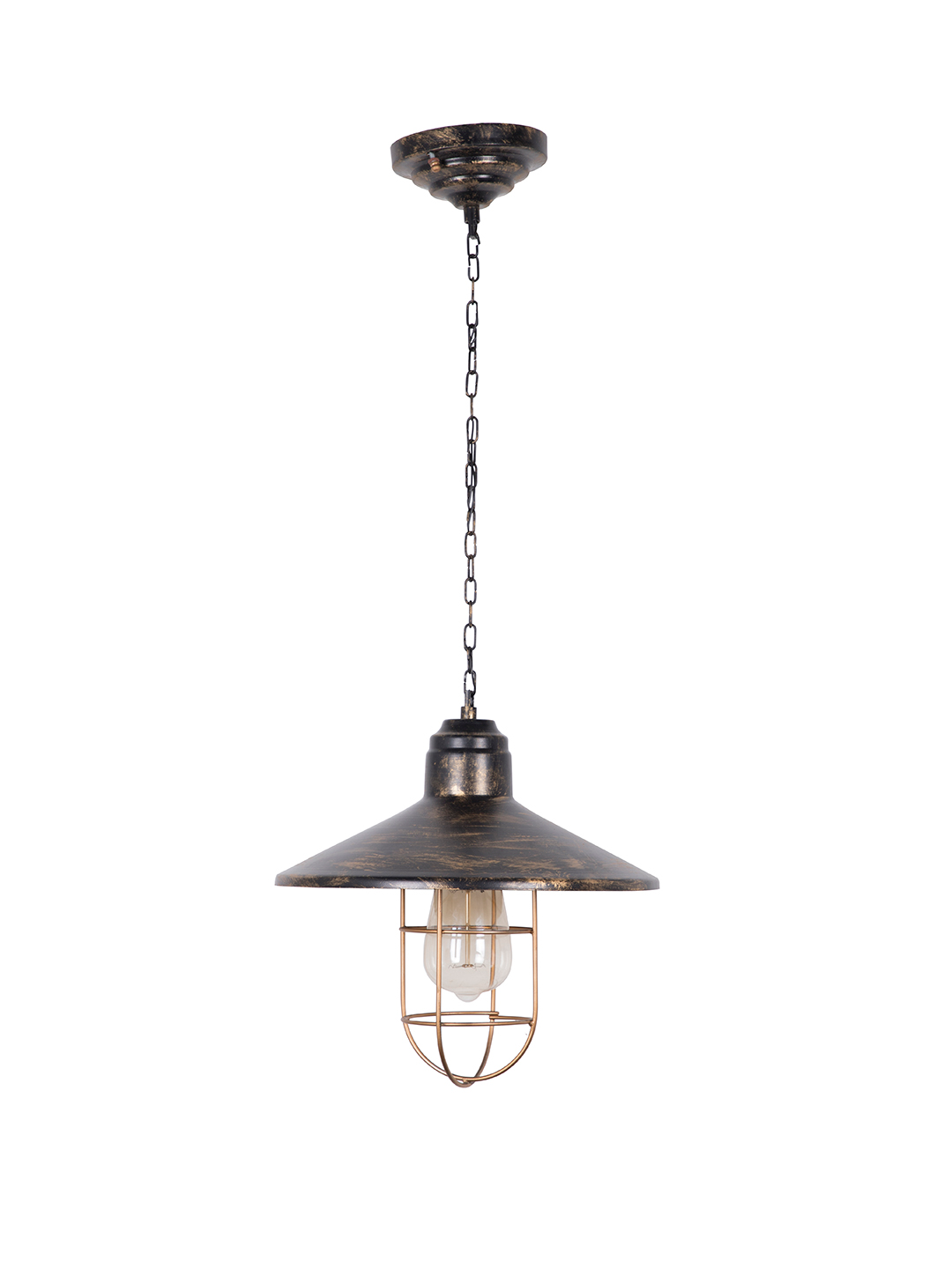 English Farmhouse Style Antique Gold Pendant Light Vintage Industrial Cage Frame