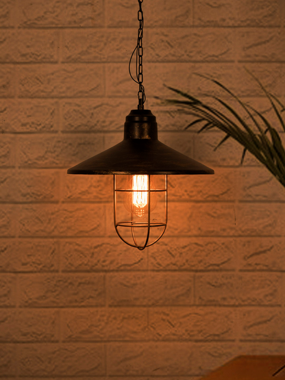 English Farmhouse Style Antique Gold Pendant Light Vintage Industrial Cage Frame