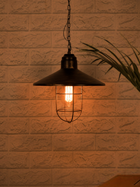 English Farmhouse Style Antique Gold Pendant Light Vintage Industrial Cage Frame