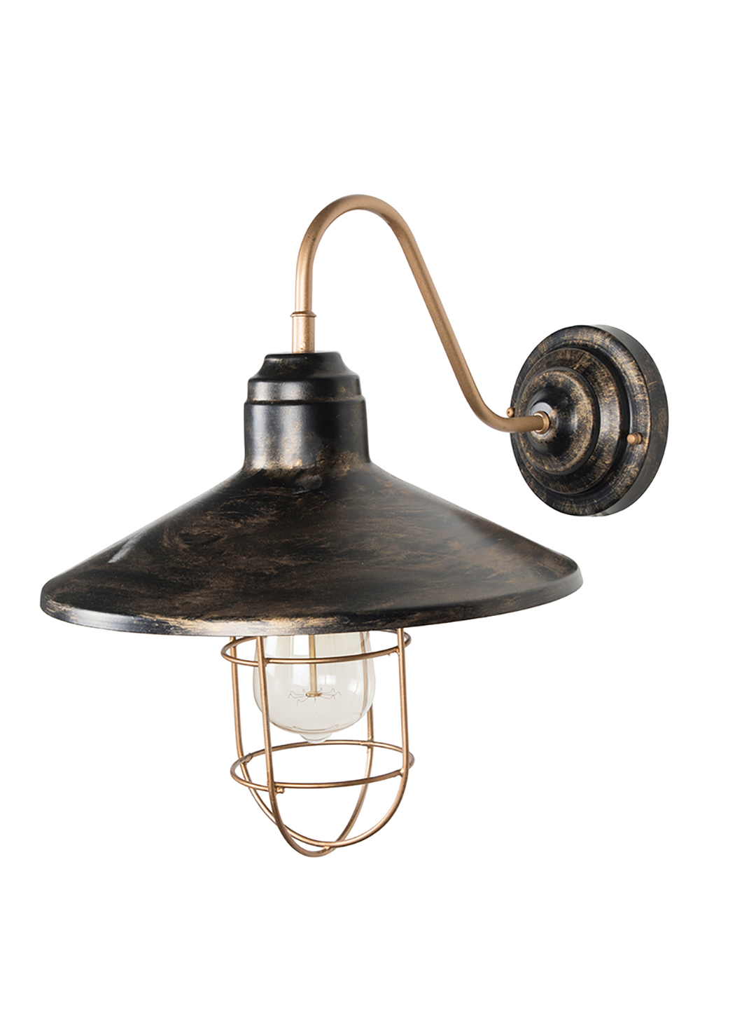 Vintage Industrial Farmhouse Wall Sconce - Antique Gold Metal Cage Light