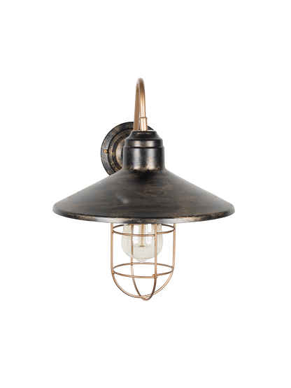 Vintage Industrial Farmhouse Wall Sconce - Antique Gold Metal Cage Light