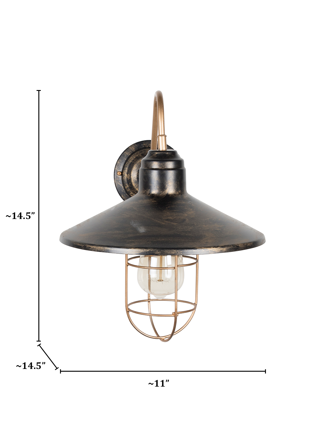 Vintage Industrial Farmhouse Wall Sconce - Antique Gold Metal Cage Light
