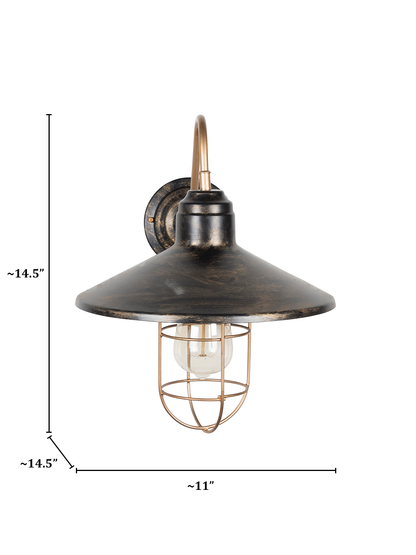 Vintage Industrial Farmhouse Wall Sconce - Antique Gold Metal Cage Light
