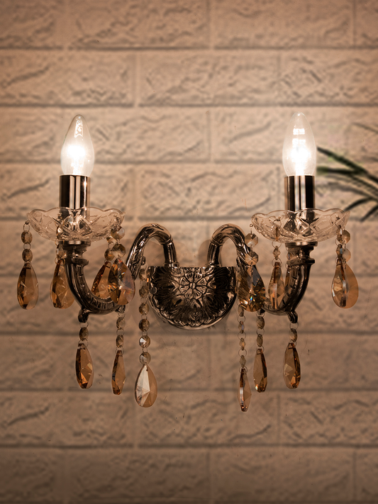 Elegant SZ Silver 2-Light Brass Crystal Wall Sconce
