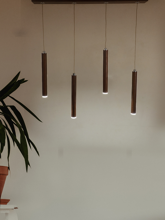 Modern Flute Tubular Wooden Finish LED Pendant Light for Dining Living Room
