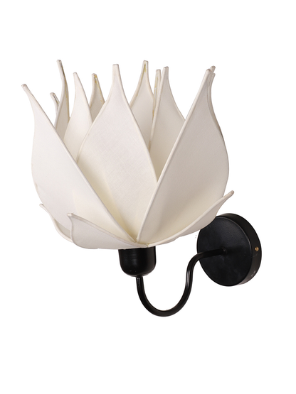 Elegant Ivory Blooming Lotus Fabric Wall Sconce | Modern Decorative Ambient Lighting