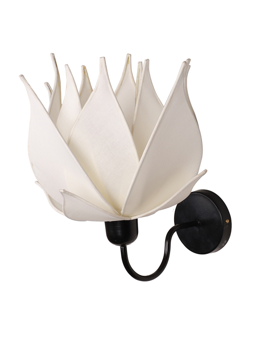 Elegant Ivory Blooming Lotus Fabric Wall Sconce | Modern Decorative Ambient Lighting