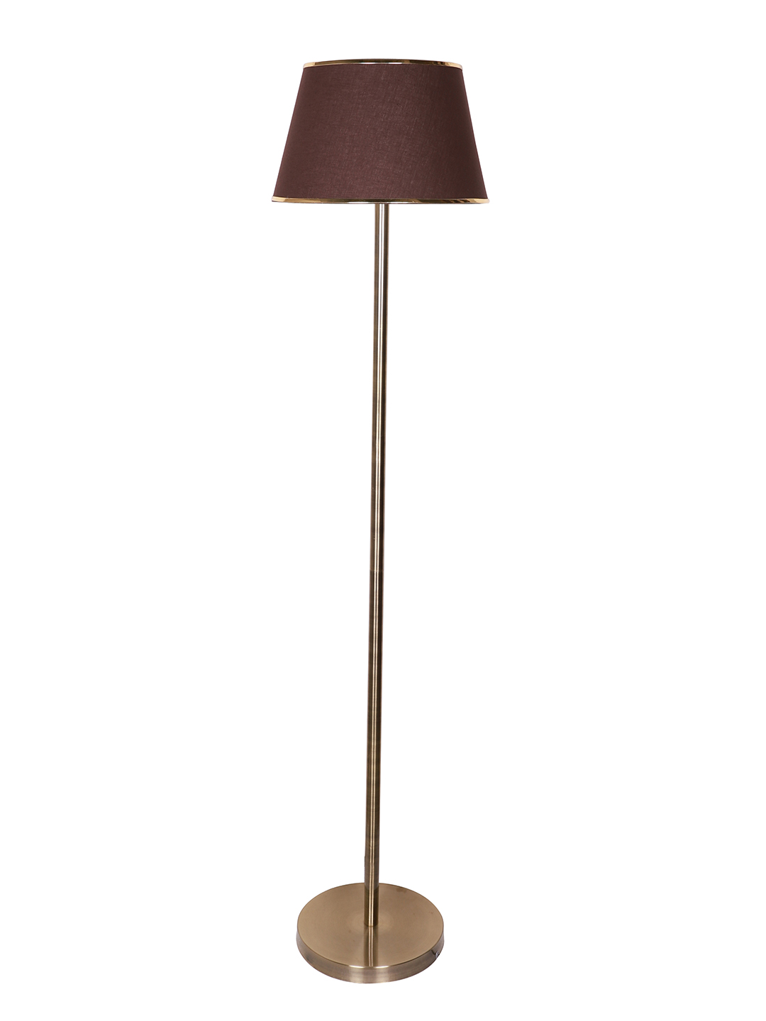 Elegant Antique Brass Pipe Floor Lamp with Brown Golden Beaded Fabric Shade