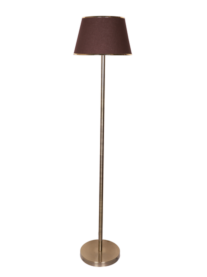 Elegant Antique Brass Pipe Floor Lamp with Brown Golden Beaded Fabric Shade