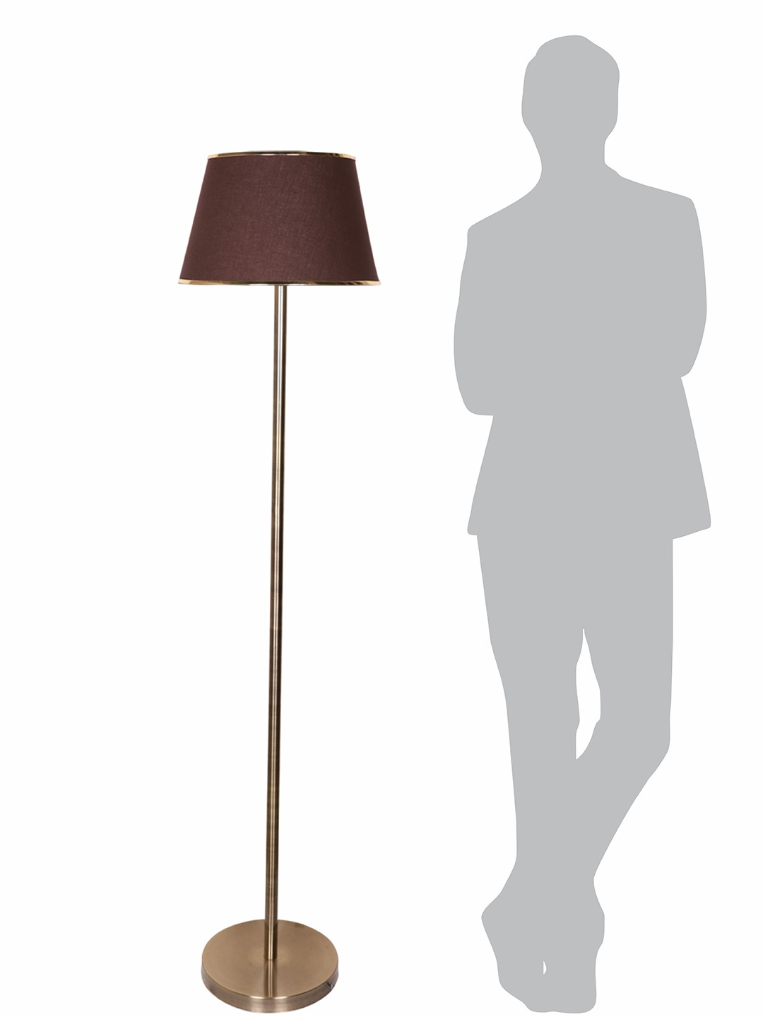 Elegant Antique Brass Pipe Floor Lamp with Brown Golden Beaded Fabric Shade