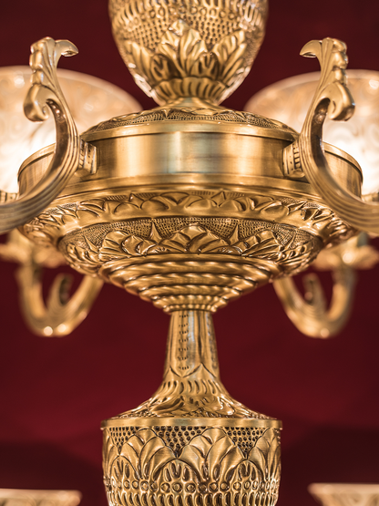 Regal Jaisalmer 3-Tier Brass Chandelier: 21 Lights, Hand-Painted Glass, Grand Palace Style