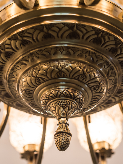 Regal Jaisalmer 3-Tier Brass Chandelier: 21 Lights, Hand-Painted Glass, Grand Palace Style