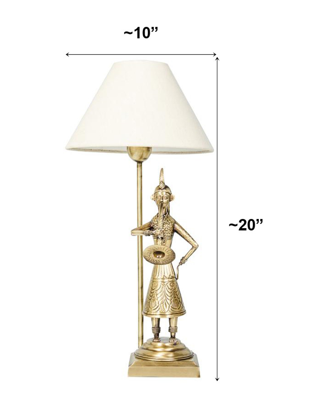 Handcrafted Indian Village Brass Table Lamp with Tapered Fabric Shade