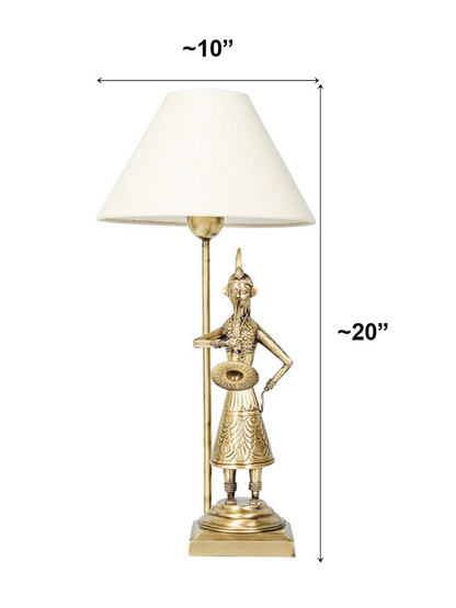 Handcrafted Indian Village Brass Table Lamp with Tapered Fabric Shade